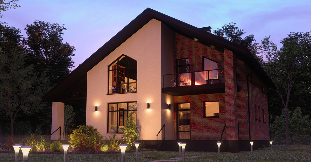 A modern brick home in the countryside